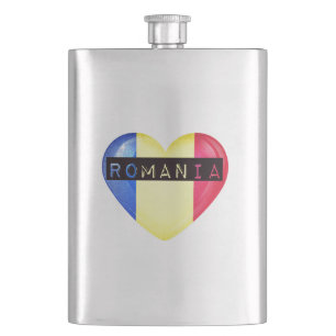 Romania Flag Heart Hip Flask
