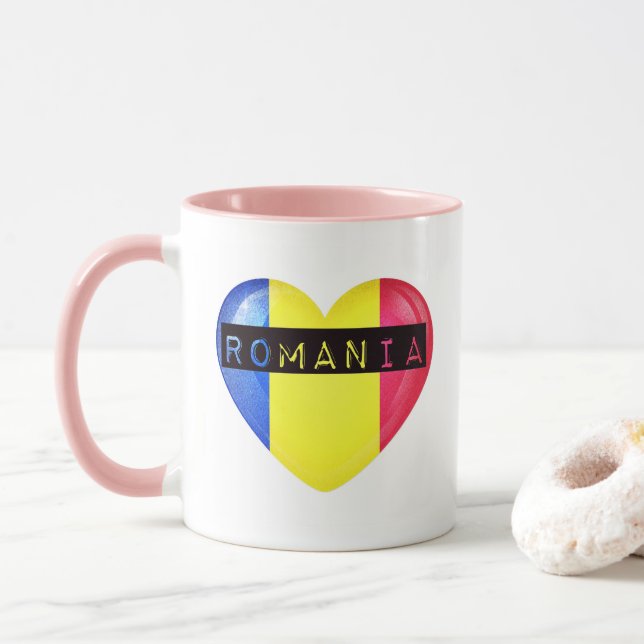 Romania Flag Heart Mug (With Donut)