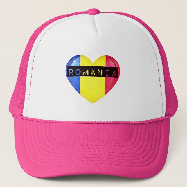 Romania Flag Heart Trucker Hat (Front)