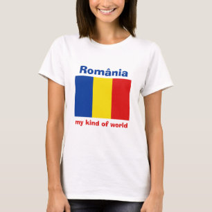 Romania Flag + Map + Text T-Shirt