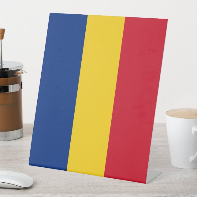 Romania flag pedestal sign (In SItu)