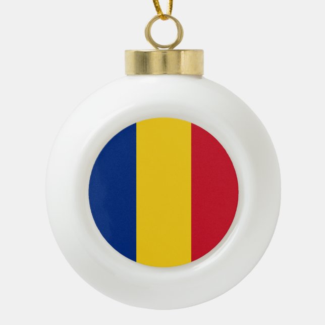 Romania Flag Romanian Patriotic Ceramic Ball Christmas Ornament (Front)