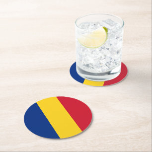 Romania flag round paper coaster
