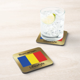 Romania Flag+Text Coaster