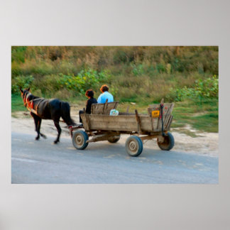 Romania, horse and cart poster