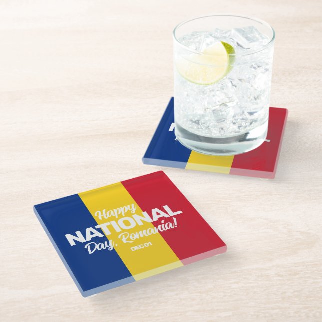 Romania Independence Day Romanian National Flag Glass Coaster (Angled)
