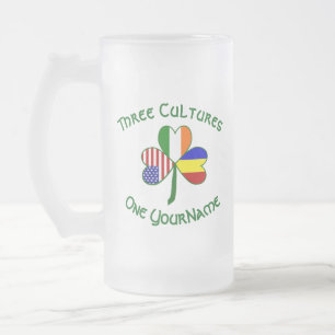 Romania Ireland USA Shamrock Flag Personalised  Frosted Glass Beer Mug