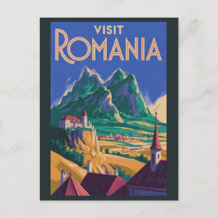 Romania Landscape Illustration Travel Art Vintage Postcard