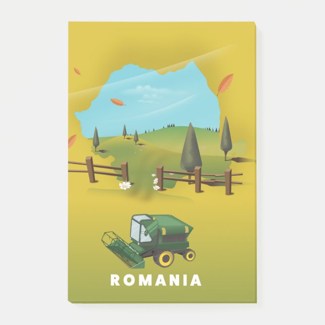 Romania Map Illustrated print poster. Post-it Notes (Front)