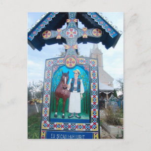 Romania, Marumures, Merry Cemetery, wood carving Holiday Postcard