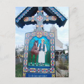 Romania, Marumures, Merry Cemetery, wood carving Holiday Postcard