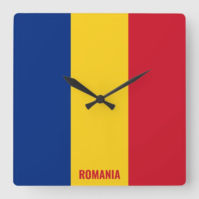 Romania National Flag Patriotic Square Wall Clock (Front)