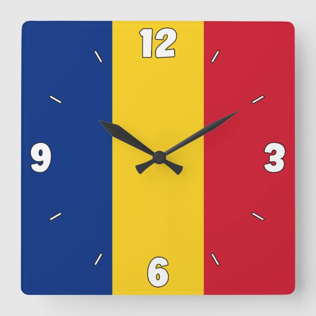 Romania National Flag Patriotic Square Wall Clock (Front)