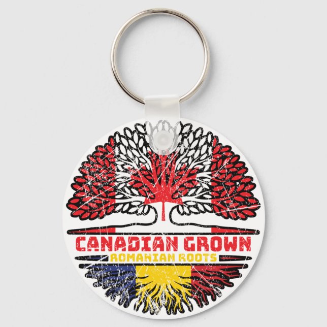 Romania Romanian Canadian Canada Tree Roots Flag Key Ring (Front)