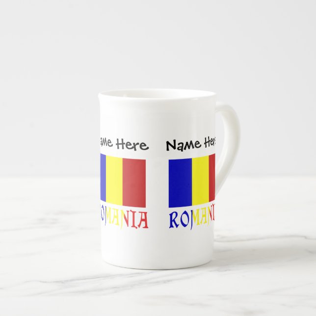 Romania Romanian Flag Black Personalisation  Bone China Mug (Front Right)