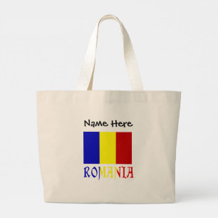 Romania Romanian Flag Black Personalisation  Large Tote Bag