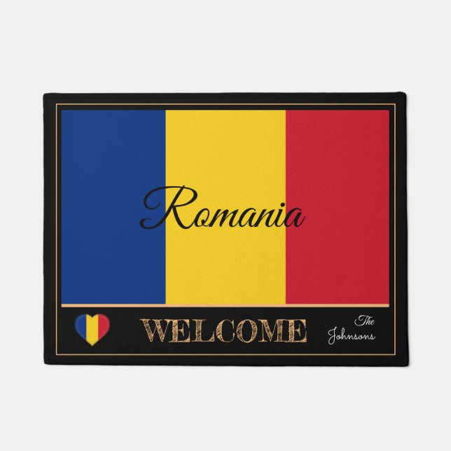 Romania & Romanian Flag house mats /sports Welcome (Front)