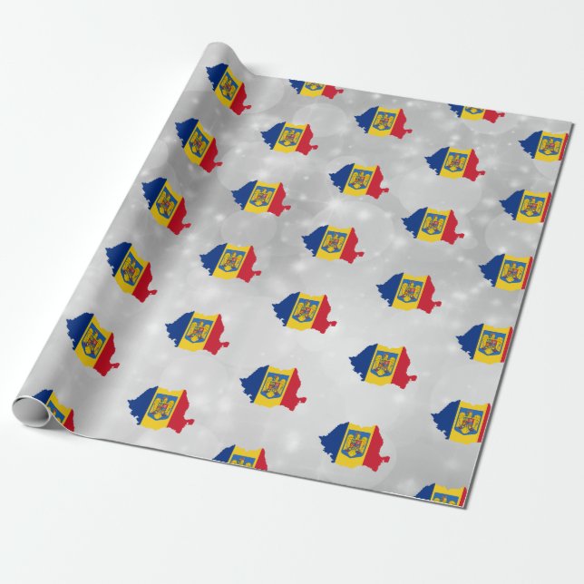 Romania Romanian Flag Map Wrapping Paper (Unrolled)