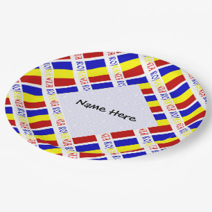 Romania Romanian Flag Titled Black Personalisation Paper Plate