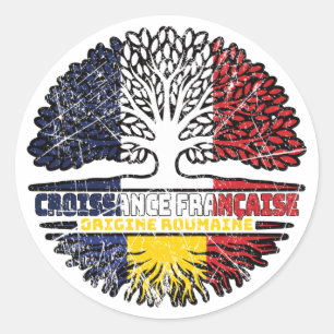 Romania Romanian French France Tree Roots Flag Classic Round Sticker