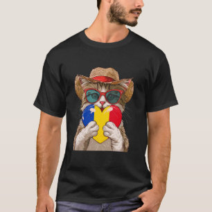 Romania Romanian Roots Cute Cat Heart Romanian Fla T-Shirt