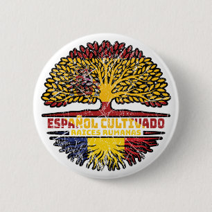 Romania Romanian Spain Spanish Tree Roots Flag 6 Cm Round Badge