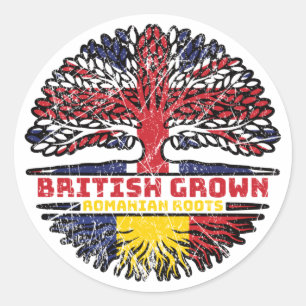 Romania Romanian Uk United Kingdom British Tree Classic Round Sticker