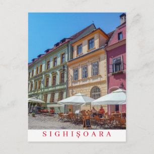 Romania Sighisoara buildings view postcard