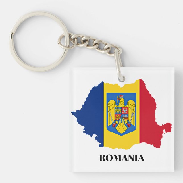 Romania Silhouette, labelled, Key Ring (Front)