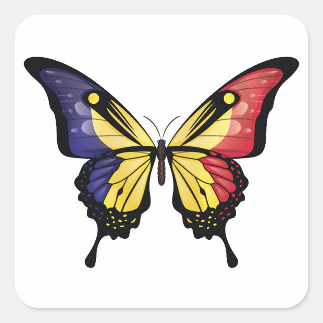 Romania Swallowtail Butterfly Flag Square Sticker (Front)