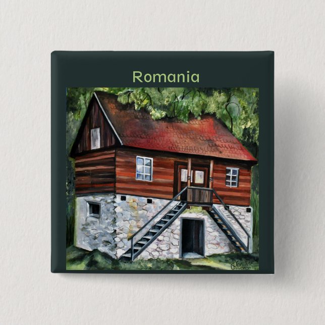 Romania - Traditional Transylvanian House 15 Cm Square Badge (Front)