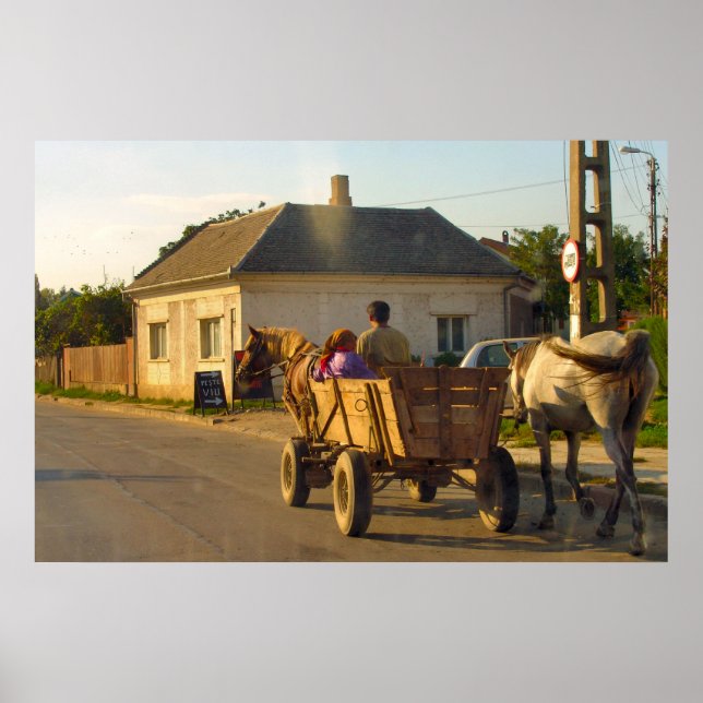 Romania, transport, horse drawn farm cart poster (Front)