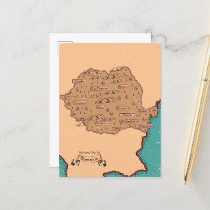 Romania Vintage Counties Map Announcement Postcard