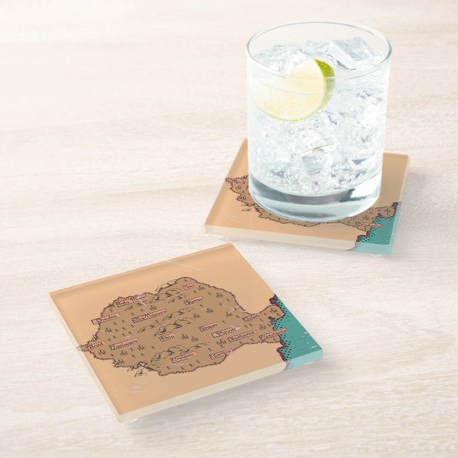Romania Vintage Counties Map Glass Coaster (Angled)