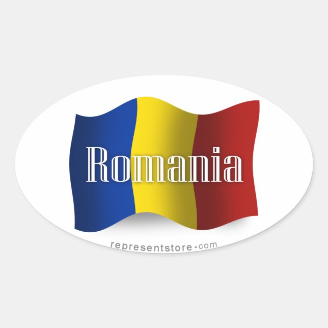 Romania Waving Flag Oval Sticker (Front)