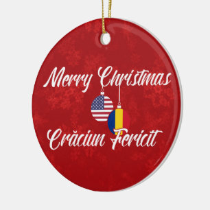 Romanian American Bilingual Merry Christmas Ceramic Tree Decoration
