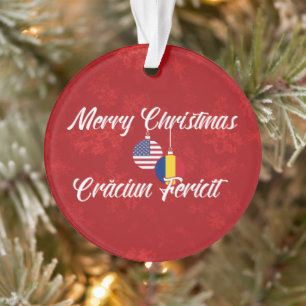 Romanian American Bilingual Merry Christmas Ornament