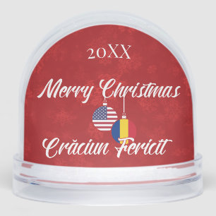 Romanian American Bilingual Merry Christmas Snowglobe
