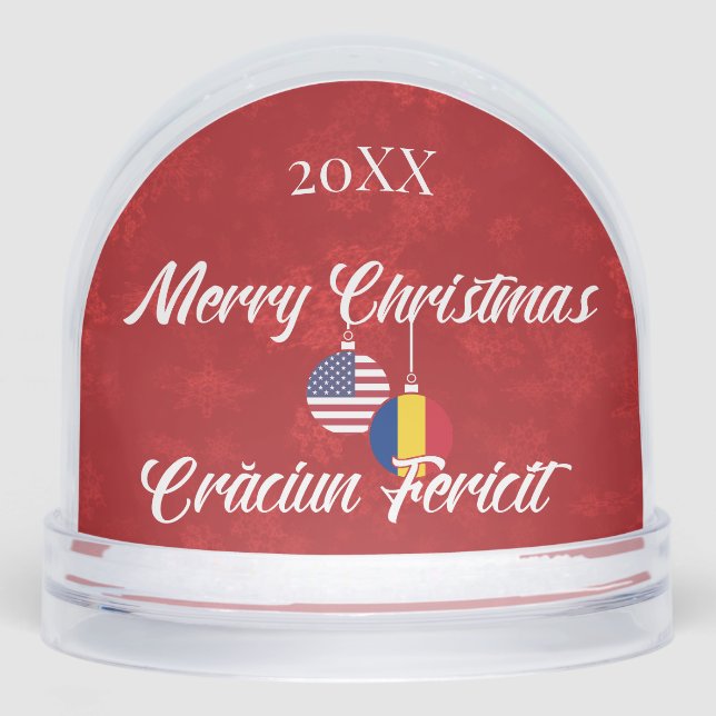 Romanian American Bilingual Merry Christmas Snowglobe (Front)