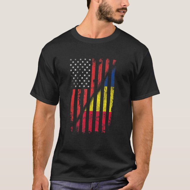 Romanian American Flag Retro Style Usa Romania Fla T-Shirt (Front)