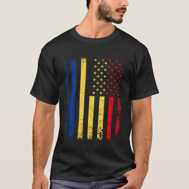 Romanian American Flag Romania America Pride Herit T-Shirt (Front)