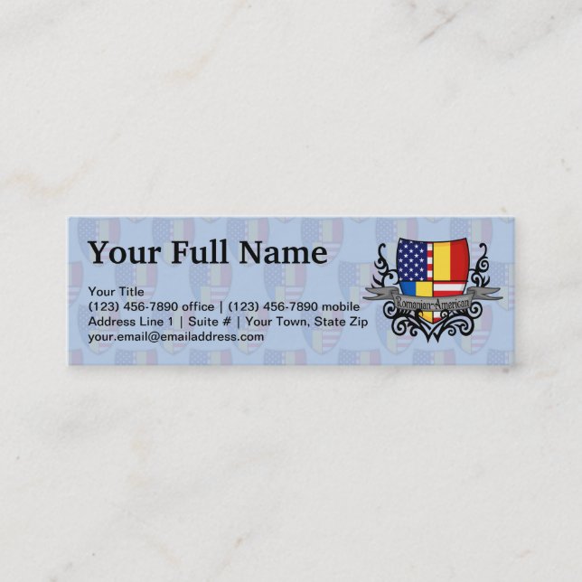 Romanian-American Shield Flag Mini Business Card (Front)