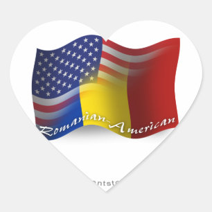 Romanian-American Waving Flag Heart Sticker