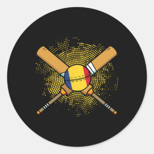 Romanian Cricket Racket And Ll Flag Of Romania Classic Round Sticker