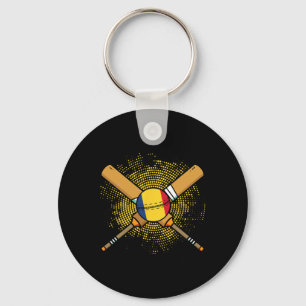 Romanian Cricket Racket And Ll Flag Of Romania Key Ring