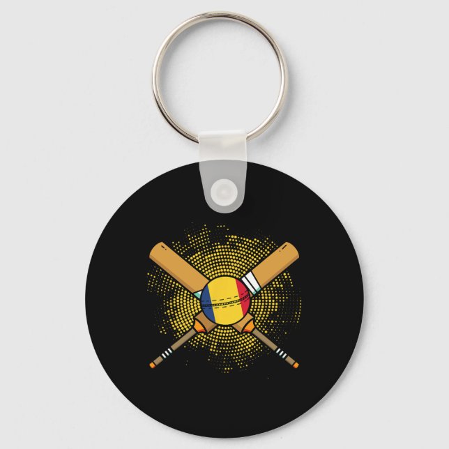Romanian Cricket Racket And Ll Flag Of Romania  Key Ring (Front)
