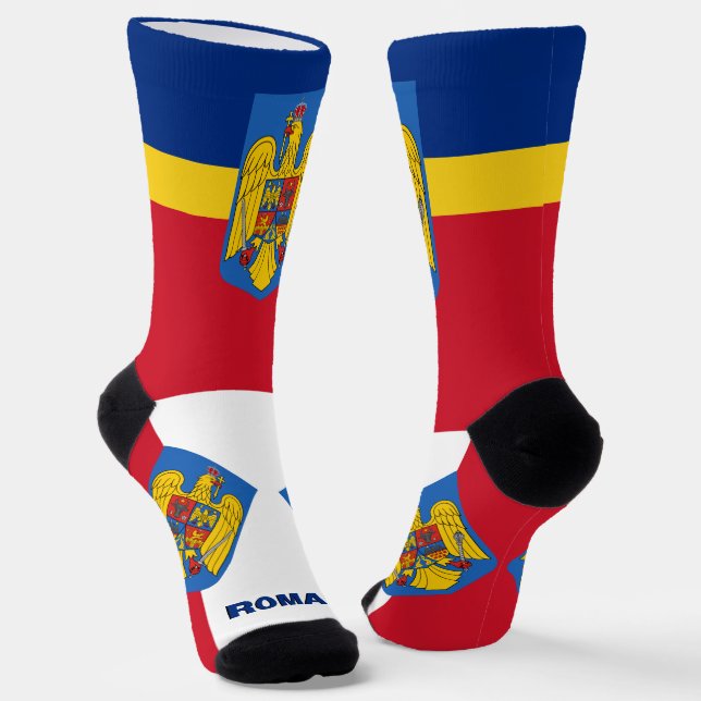 Romanian Flag Patriotic, Sustainable Romania Socks (Angled)