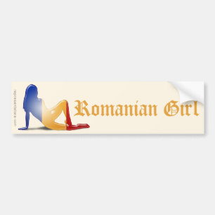Romanian Girl Silhouette Flag Bumper Sticker