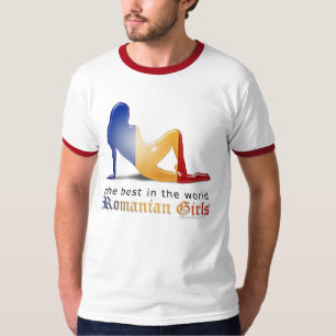 Romanian Girl Silhouette Flag T-Shirt