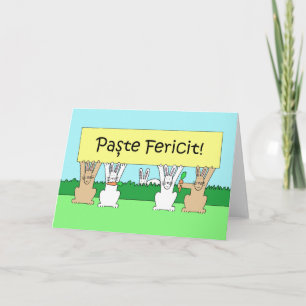 Romanian Happy Easter Cartoon Bunnies Holiday Card